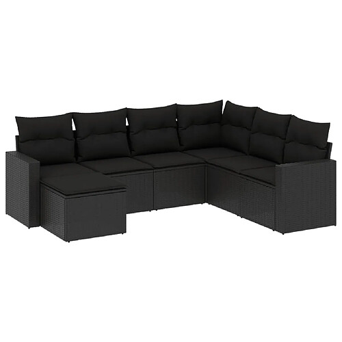 Maison Chic Salon de jardin 7 pcs avec coussins | Ensemble de Table et chaises | Mobilier d'Extérieur noir résine tressée -GKD30813