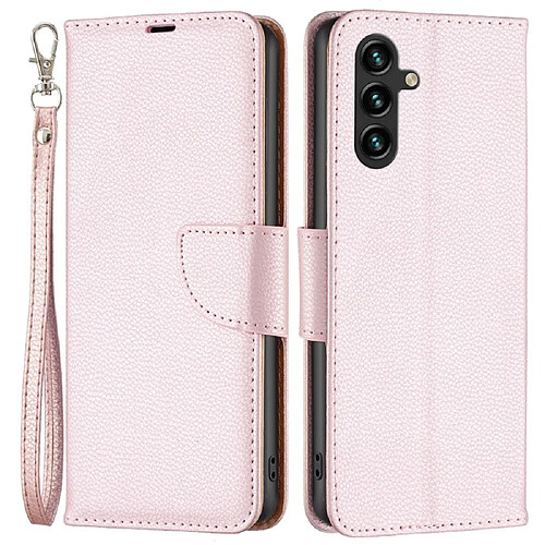 Etui en PU texture litchi, antichoc avec support pour votre Samsung Galaxy A14 5G - or rose