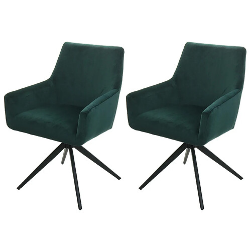 Decoshop26 Lot de 2 chaises de salle à manger avec accoudoirs siège rotatif en tissu vert 04_0007380