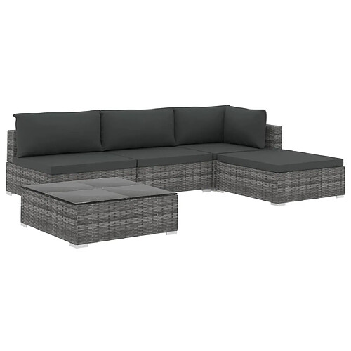 Maison Chic Salon de jardin 5 pcs + coussins - Mobilier/Meubles de jardin - Table et chaises d'extérieur Résine tressée Gris -MN75265