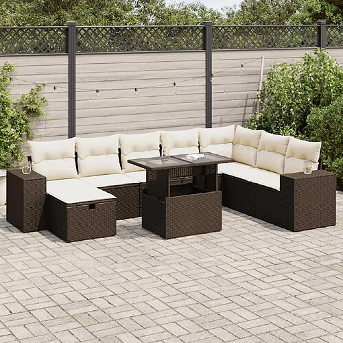 vidaXL Salon de jardin avec coussins 9 pcs marron résine tressée