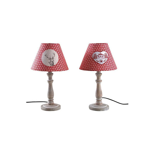 Aubry Gaspard Lampe à poser en bois et coton rouge (Lot de 2).