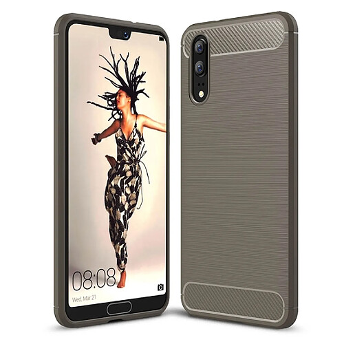 Wewoo Coque gris pour Huawei P20 Texture brossé en fibre de carbone antichoc TPU étui de protection