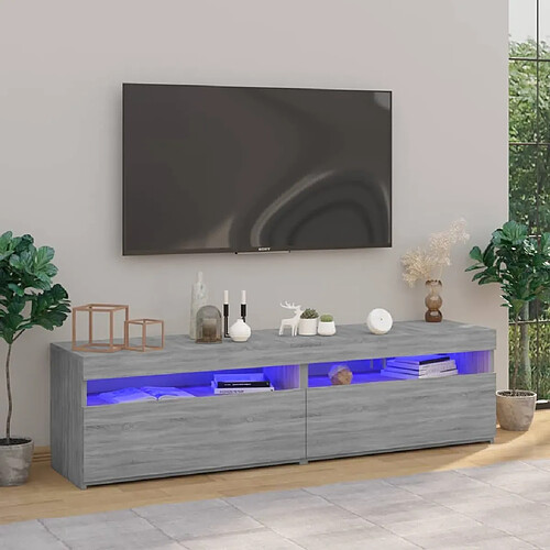 Maison Chic Meubles TV 2 pcs avec lumières LED - Banc TV pour salon Sonoma gris 75x35x40 cm -MN62898