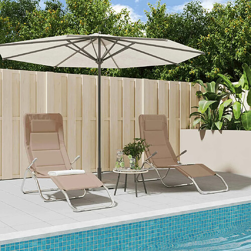 Maison Chic Lot de 2 Chaises longues pliables | Bain de soleil Relax | Transat taupe textilène et acier -GKD15836