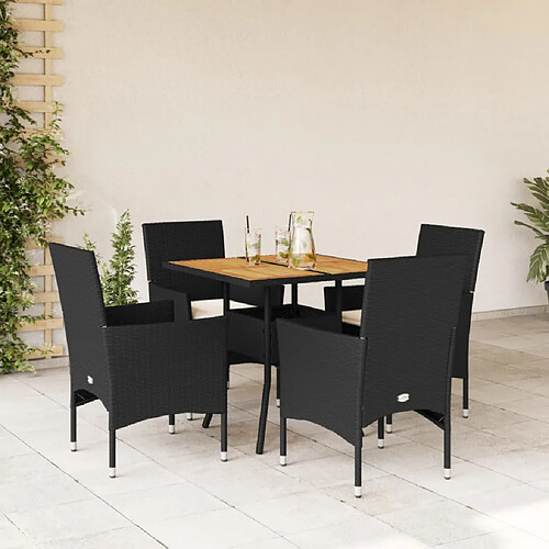 vidaXL Ensemble à manger de jardin et coussins 5 pcs noir rotin acacia