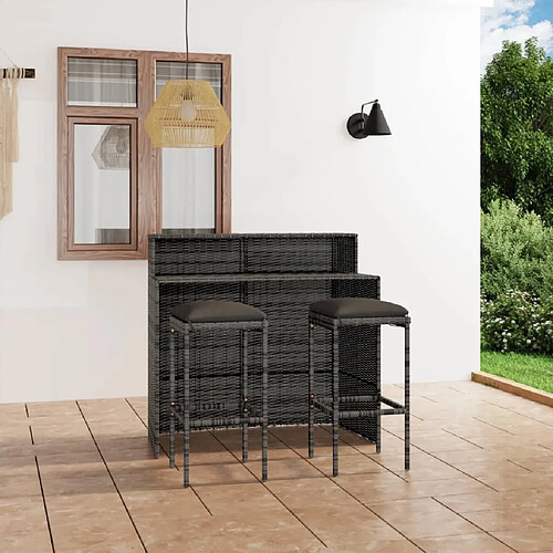 vidaXL Ensemble de bar de jardin avec coussins 3 pcs Gris