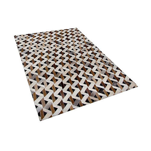 Beliani Tapis en cuir gris et marron 140 x 200 cm TUGLU