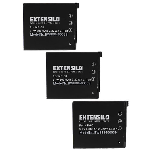 Vhbw EXTENSILO 3x Batteries compatible avec Casio Exilim EX-Z29, EX-Z80, EX-Z90, EX-Z25, EX-Z9 appareil photo, reflex numérique (600mAh, 3,7V, Li-ion)