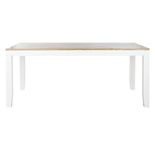 Pegane Table à manger, table de repas rectangulaire en bois d'acacia naturel et métal blanc - longueur 200 x profondeur 100 x hauteur 80 cm