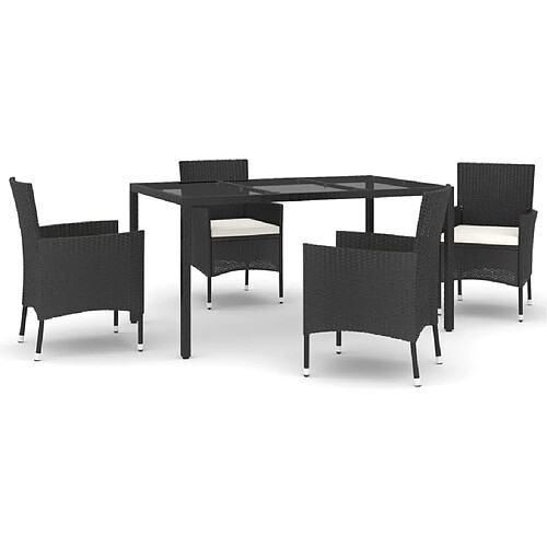 Maison Chic Mobilier à dîner 5 pcs de jardin avec coussins - Ensemble table et chaises d'extérieur - Salon/Mobilier de jardin classique Noir Résine tressée -MN27653