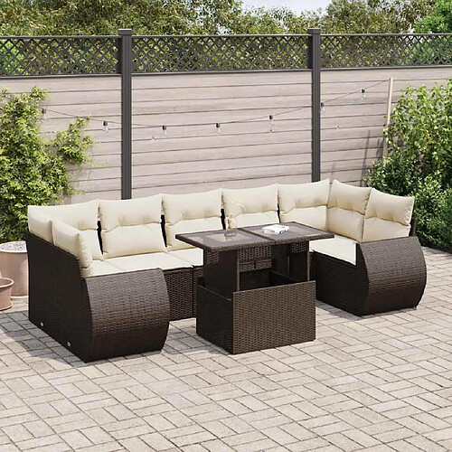 vidaXL Salon de jardin 8 pcs avec coussins marron résine tressée