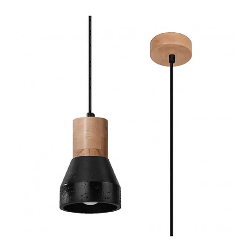 Luminaire Center Suspension Qubic Dome Bois,béton Noir,bois naturel 1 ampoule 120cm