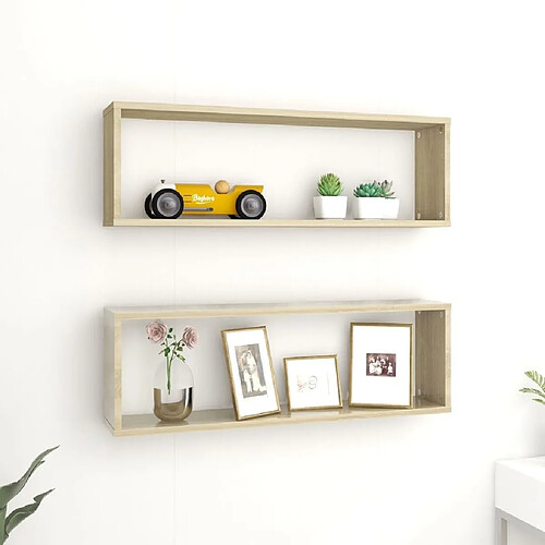 Maison Chic Lot de 2 Étagères cube murales,Etagère de rangement flottantes Chêne sonoma 80x15x26,5cm Aggloméré -MN64015