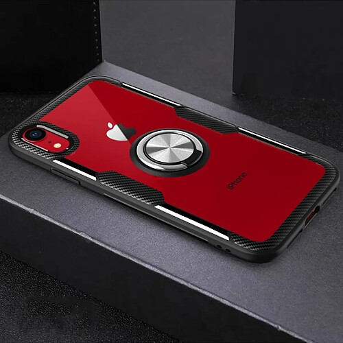 Wewoo Coque Etui de protection magnétique avec support bague rotation 360 degrés pour iPhone XR (argent noir)