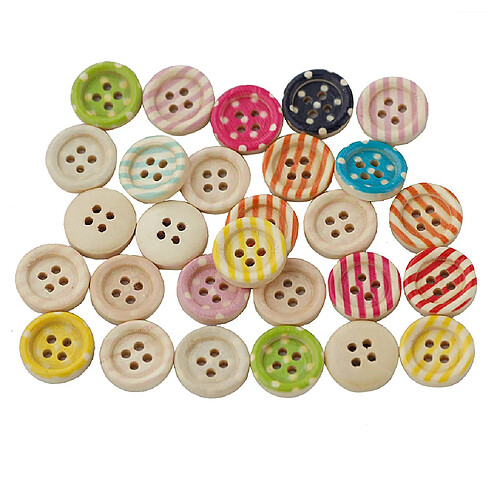 100 Pièces Couleur Mixte Dessin Rond Bois Boutons Pour Coudre Bricolage Artisanat Décor E