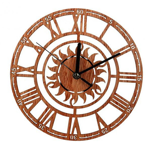 Horloge murale en bois en forme de soleil de 23 cm avec horloge à piles