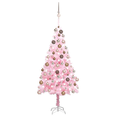 vidaXL Arbre de Noël artificiel pré-éclairé et boules rose 180 cm PVC