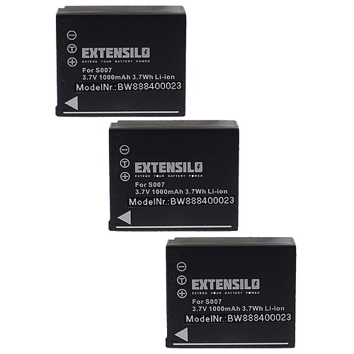 Vhbw EXTENSILO 3x Batteries compatible avec Panasonic Lumix DMC-TZ1, DMC-TZ2, DMC-TZ11, DMC-TZ15 appareil photo, reflex numérique (1000mAh, 3,7V, Li-ion)