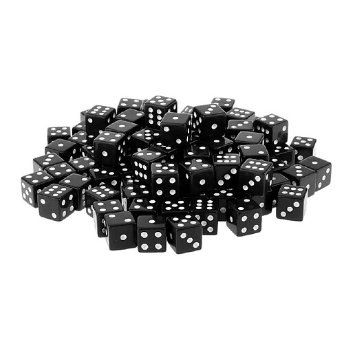 100 X 16mm Opaques Six Spots Face Jeux Rpg Dés Noir