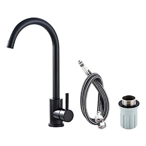 Robinet d'évier de cuisine Staninless noir 1 trou et poignée, tête pivotante 9.52mm