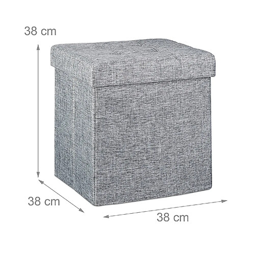 Helloshop26 Tabouret pliant en lin pouf de rangement pliable 38 x 38 cm gris 2013100