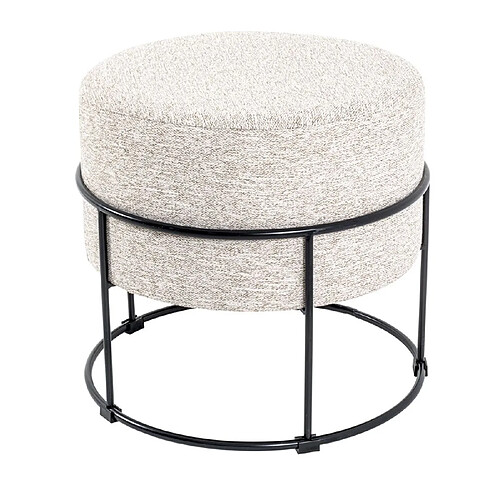 Pegane Tabouret en Tissu coloris crème et métal coloris noir - diamètre 48 x hauteur 44 cm