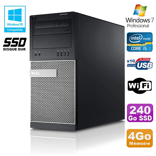 PC Tour Dell Optiplex 790 Core I5 3.1Ghz 4Go Disque 240Go SSD DVD WIFI Win 7 · Occasion