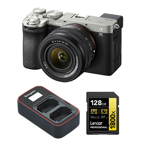 Sony A7C II Kit (28-60mm) Agent Boîtier+Lexar 128GB Professional 1800x UHS-II SDXC Memory Card +Kingma Sony NP-FZ100 LCD Dual USB charger