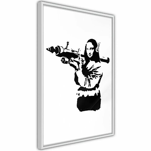 Paris Prix Affiche Murale Encadrée Banksy Mona Lisa with Bazooka II 40 x 60 cm Blanc