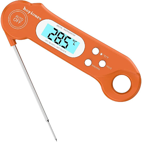 Vendos85 Thermomètre Cuisine Pliable avec Écran LCD ,Lecture Rapide de 3 Sec pour BBQ Yaourt Chocolat orange