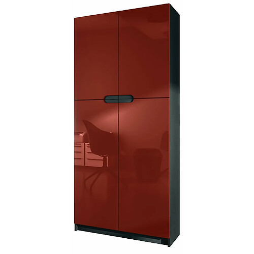 Mpc Armoire De Bureau Noir Mat Et Bordeaux Laqué (lxhxp) : 82 x 185 x 37