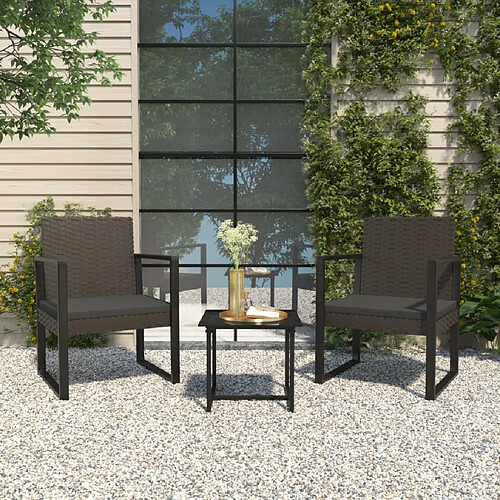 vidaXL Salon de jardin 3 pcs - Noir