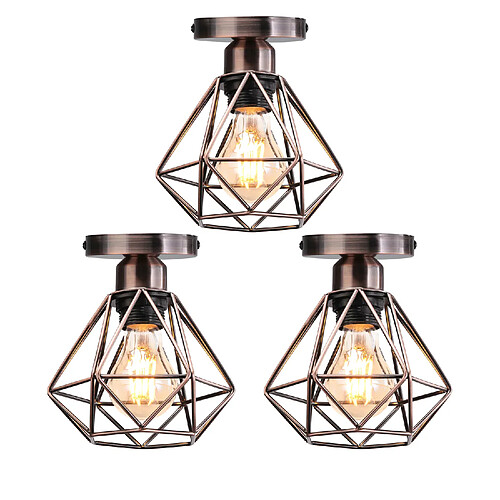 Stoex 3PCS Plafonnier Rétro Brun Lampe de Plafond E27 Cage en Métal Luminaire Plafonnier Vintage D'Intérieur