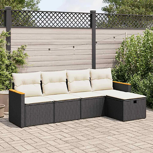 vidaXL Salon de jardin 5 pcs avec coussins noir résine tressée