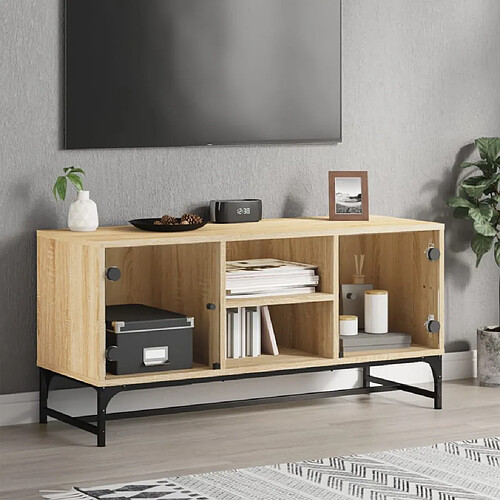 vidaXL Meuble TV avec portes en verre chêne sonoma 102x37x50 cm