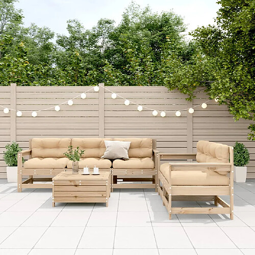 vidaXL Salon de jardin 6 pcs avec coussins Bois de pin massif