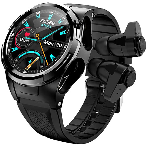 Chrono Montre Connectée Hommes Bluetooth écouteurs température corporelle thermomètre Plein écran Tactile Sport Smartwatch Smart S201 Bracelet(noir)