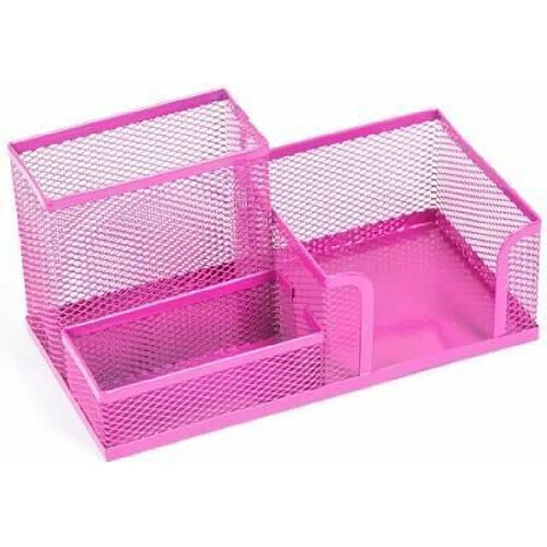 Leviatan Organiseur de Bureau - Organiseur de Bureau en Métal - Porte-Stylo pour Bureau - Organiseur de Bureau avec Porte-Notes en Maille - 205 x 103 x 98 mm - Rose