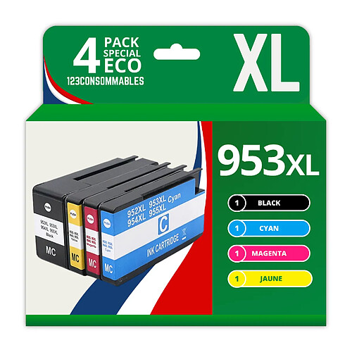 123CONSOMMABLES - 953XL - Pack de 4 Cartouches d'encre compatibles avec HP Officejet Pro 8715 8710, HP Officejet Pro 7720 7740 8730 8720 8725 8210