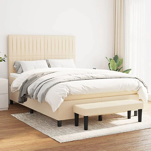 vidaXL Sommier à lattes de lit avec matelas Crème 140x200 cm Tissu