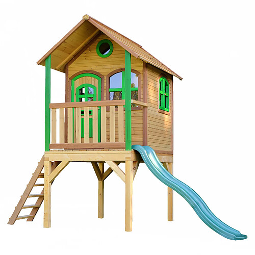 AXI Laura Maison Enfant avec Toboggan VERT | Aire de Jeux pour l'extérieur en marron & VERT | Maisonnette / Cabane de Jeu en Bois FSC