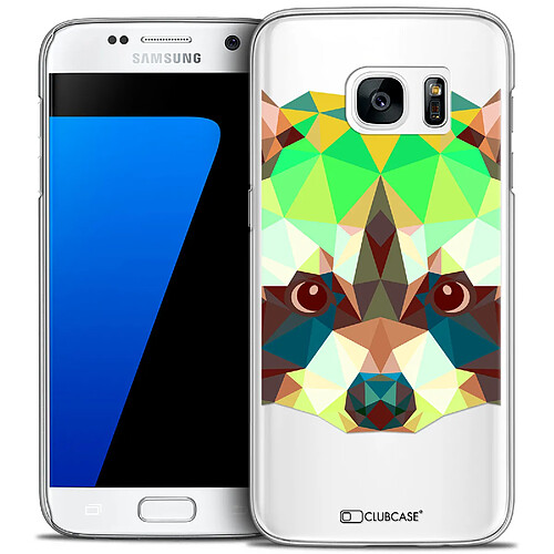 Caseink Coque Housse Etui Galaxy S7 [Crystal HD Polygon Series Animal - Rigide - Ultra Fin - Imprimé en France] - Raton Laveur