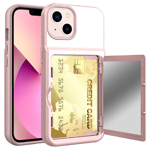 Coque en TPU + acrylique avec porte-cartes et miroir caché or rose pour votre iPhone 13 6.1 pouces