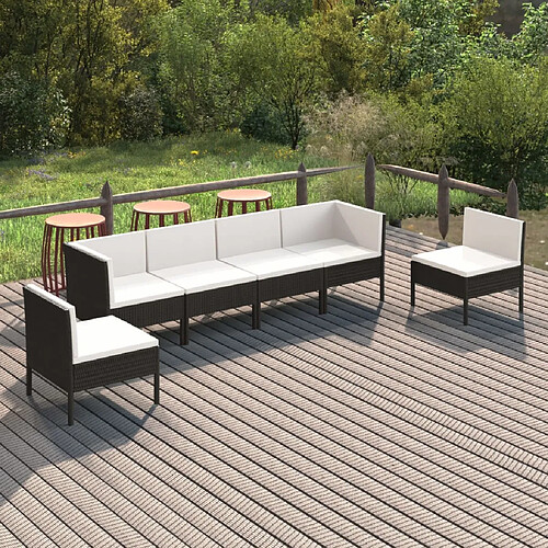 vidaXL Salon de jardin 6 pcs avec coussins résine tressée noir