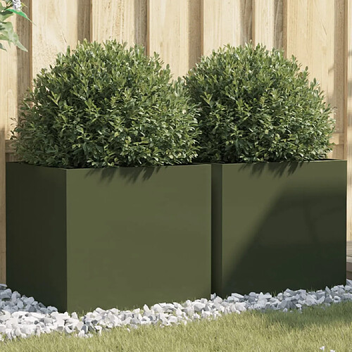 vidaXL Jardinières 2 pcs vert olive 49x47x46 cm acier