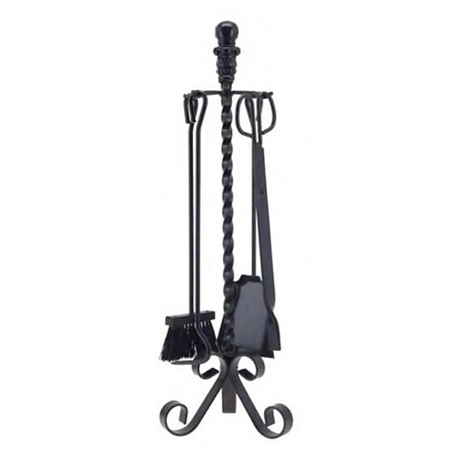 Visiodirect Serviteur/Garniture de cheminée ensembles d'outil pince à feu pelle brosse en fer forgé coloris Noir - Hauteur 72cm