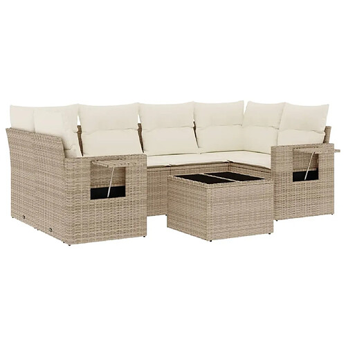 Maison Chic Salon de jardin avec coussins 7 pcs, Ensemble Tables et chaises de jardin, beige résine tressée -GKD863483