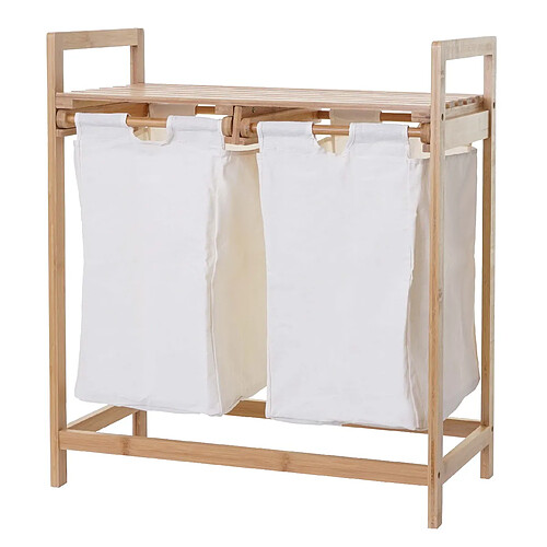 Decoshop26 Panier à linge trieur à linge en bambou 2 compartiments 74x64x33cm 70l blanc 04_0001293