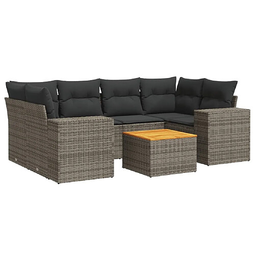 Maison Chic Salon de jardin avec coussins 7 pcs | Ensemble de Table et chaises | Mobilier d'Extérieur gris résine tressée -GKD35377